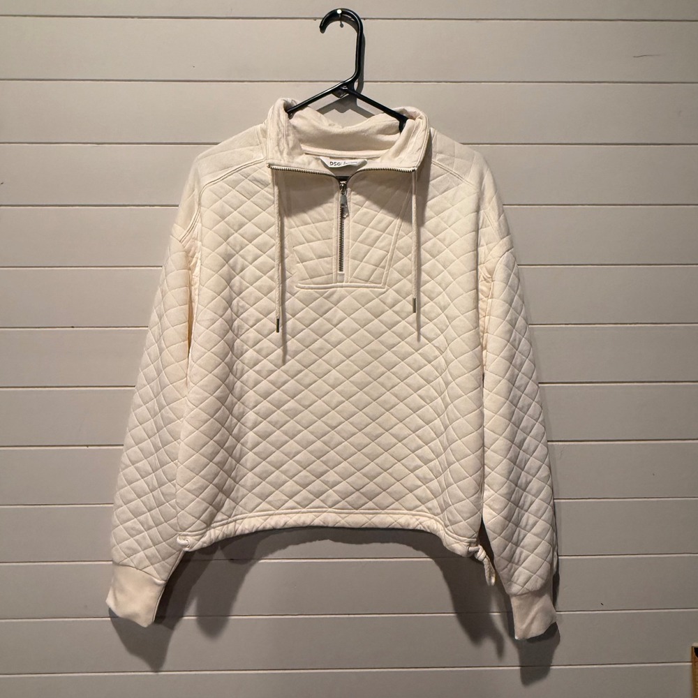 DSG Quilted Quarter Zip Pullover Womens Small Cream Mock Neck Sweatshirt